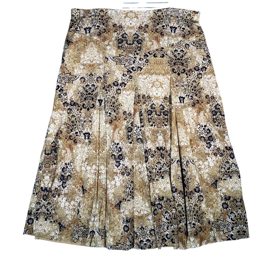 Emma James Beige Paisley Pleated Midi Skirt Women's Size L
